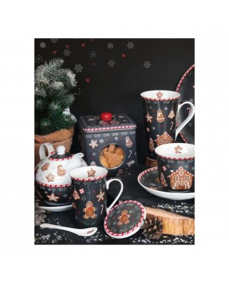 Cana din portelan cu capac si infuzor, 300 ml, Gingerbread - SIMONA'S COOKSHOP